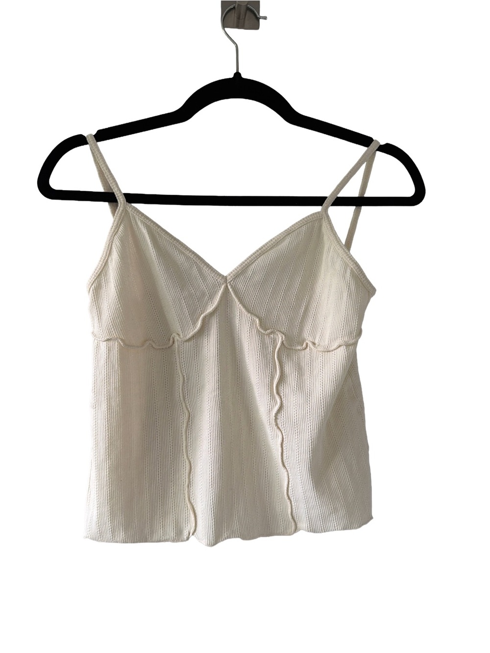 Brandy Melville Cream Ribbed Scallop-Detail Spaghetti Strap Camisole